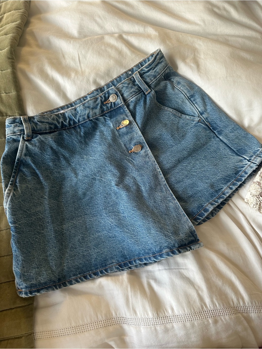 Zara Light Blue Denim Skort with Button Front